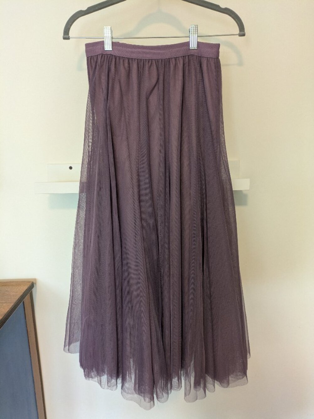 Lined Purple Tulle Long Maxi Skirt Elastic Waist
